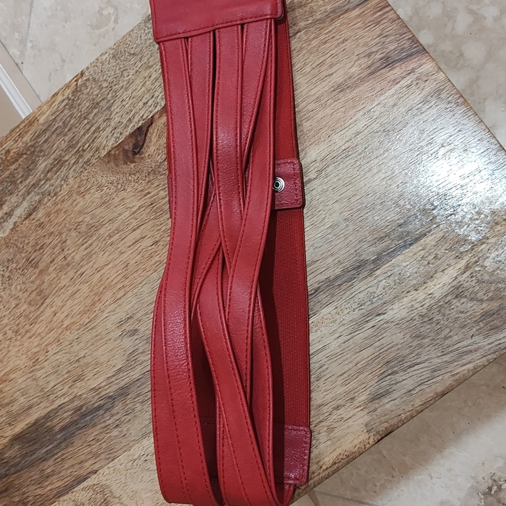 Red Faux Leather And Elastic Belt